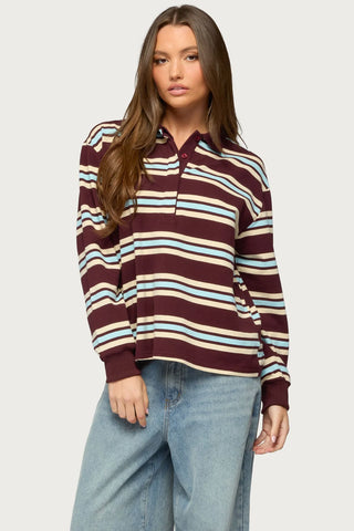 Renya Striped Long Sleeve Polo Top