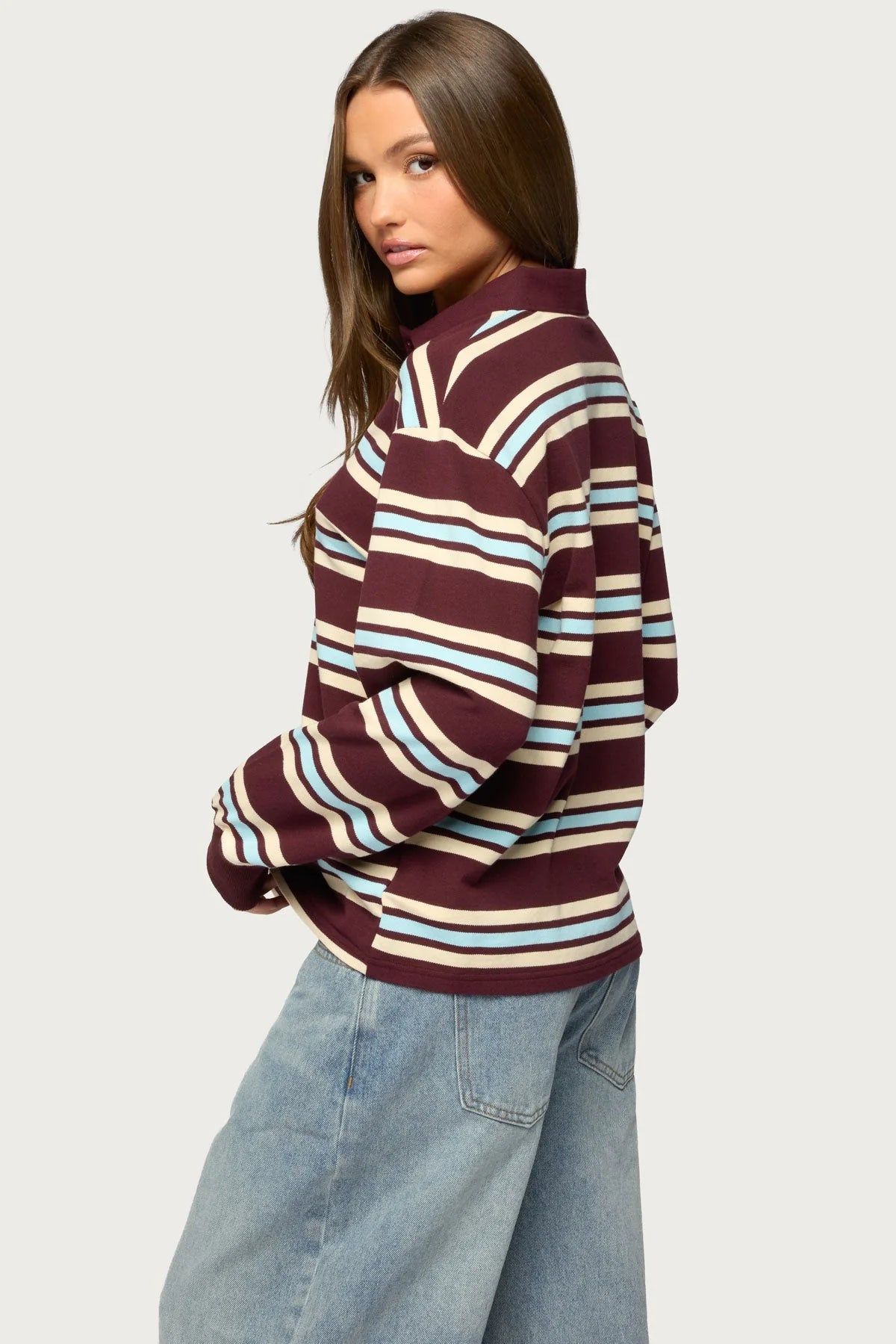 Renya Striped Long Sleeve Polo Top