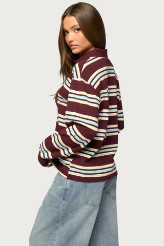 Renya Striped Long Sleeve Polo Top