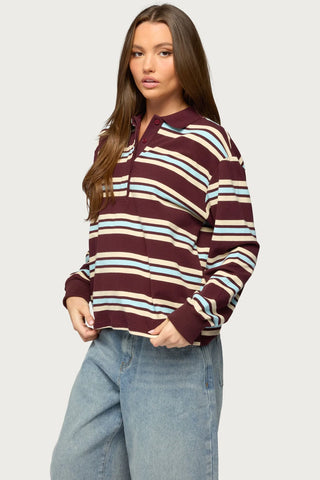 Renya Striped Long Sleeve Polo Top