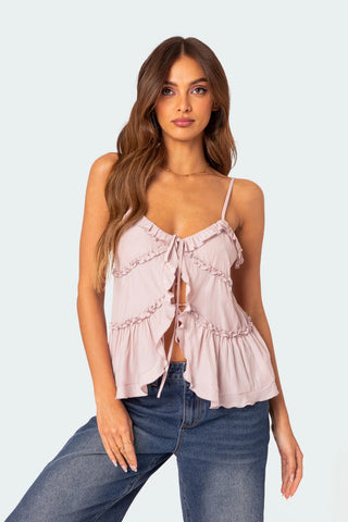 Tie Front Ruffle Top The Bae Club
