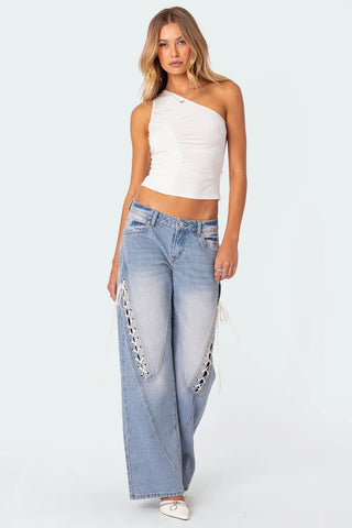 Ribbon Lace-Up Low Rise Jeans