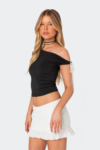 Lace Bow Off-Center Top