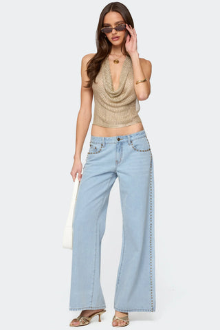 Shiny Knit Backless Top