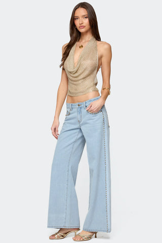 Shiny Knit Backless Top
