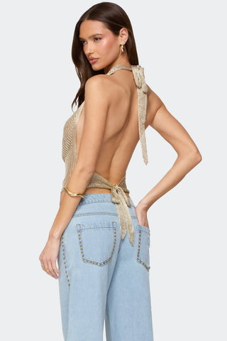 Shiny Knit Backless Top