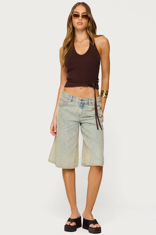 Ribbed Cinch Knit Halter Top