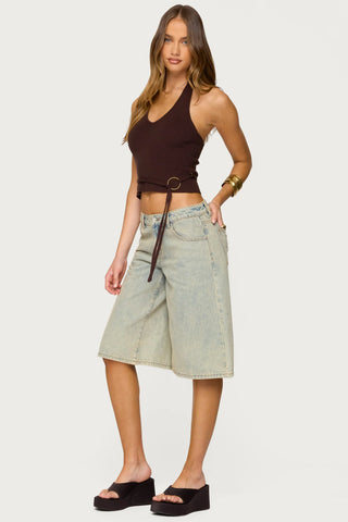 Ribbed Cinch Knit Halter Top