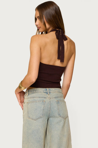 Ribbed Cinch Knit Halter Top