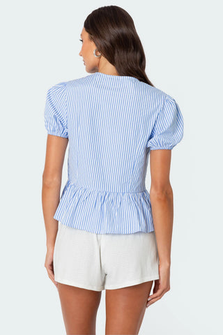 Serene Charm Puff Sleeve Tie Top