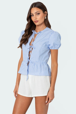 Serene Charm Puff Sleeve Tie Top