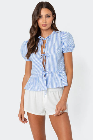 Serene Charm Puff Sleeve Tie Top