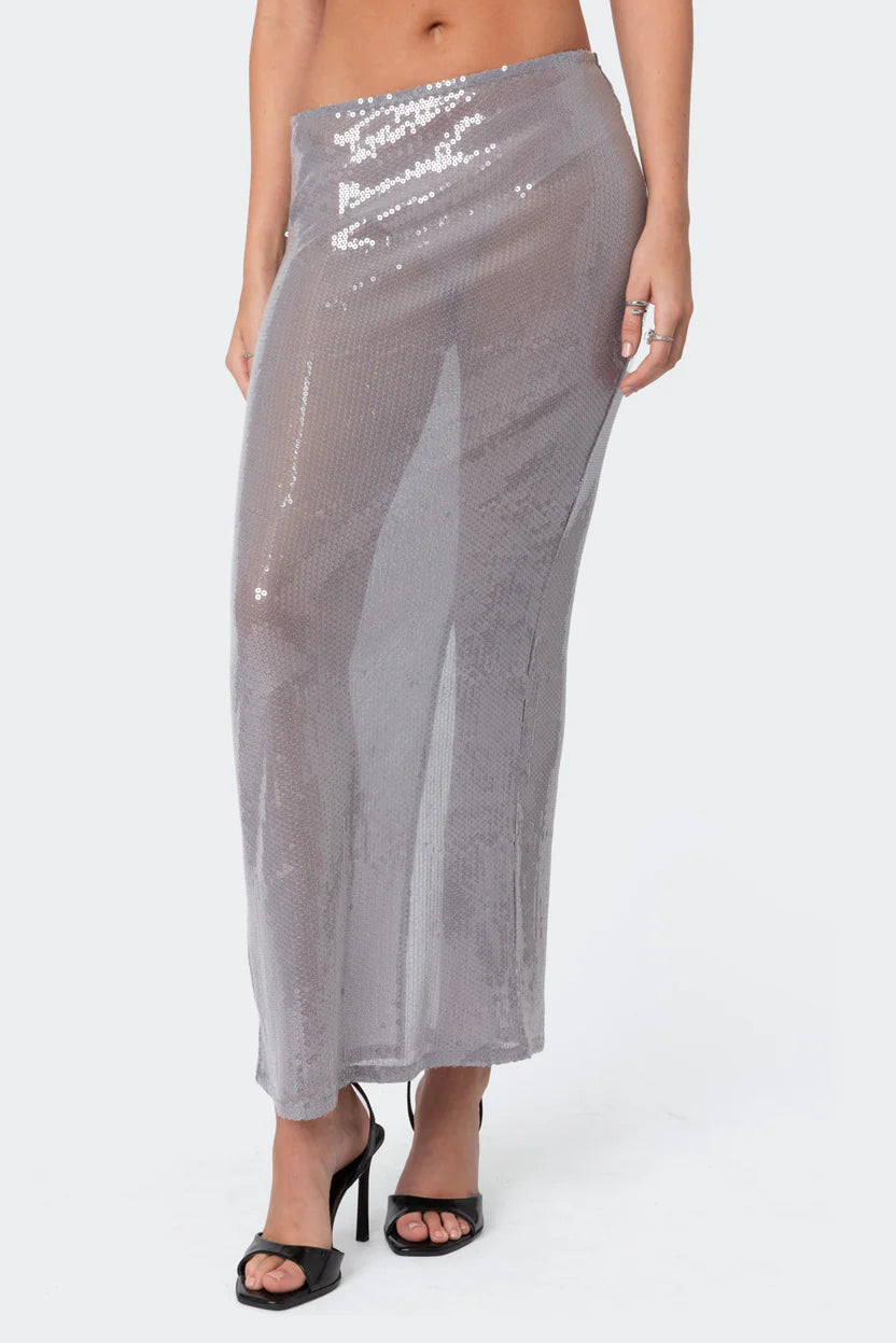 Sparkle Sheer Maxi Skirt XS Light Pink