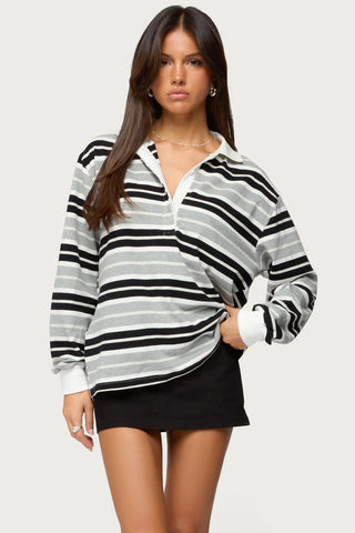 Renya Striped Long Sleeve Polo Top