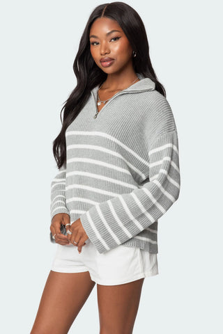 Relaxed Fit Zip-Up Sweater