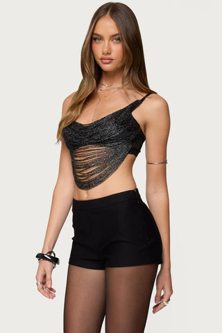 Ora Metallic Fringed Bra Top