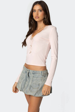 Lace Accent Ribbed Tee