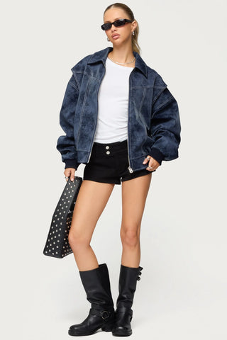 Ownley Oversized Faux Leather Bomber Jacket