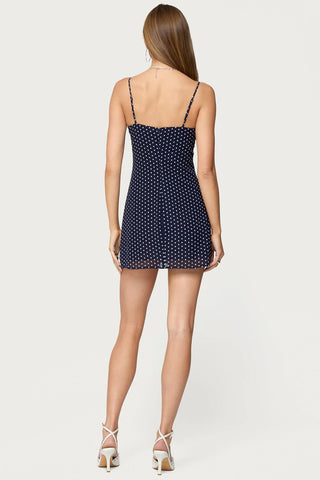 Polka Dot Cupped Chiffon Mini Dress