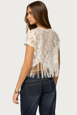 Kira Sheer Lace Fringe Top