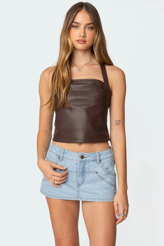 Vega Faux Leather Halter Top