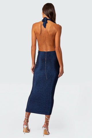Cowl Neck Open Back Maxi Dress