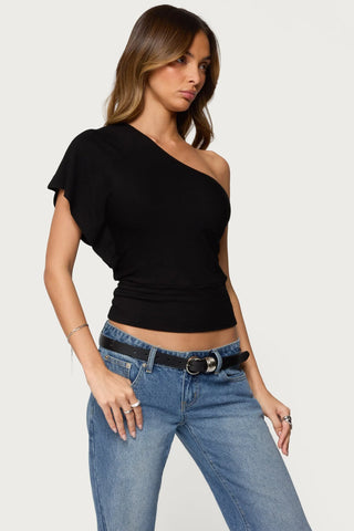 Asymmetric Striped One Shoulder Top