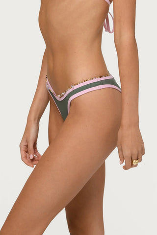 Dina Contrast Bikini Bottom - Olive