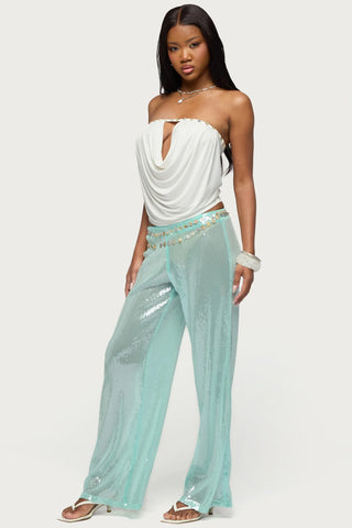 Giana Iridescent Strapless Cowl Neck Top