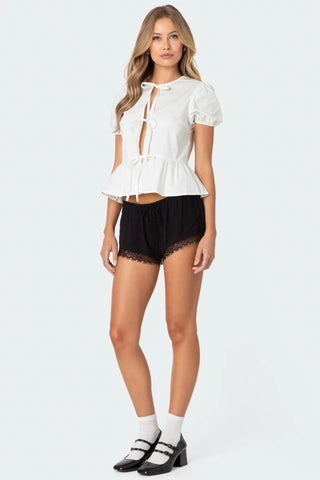 Serene Charm Puff Sleeve Tie Top