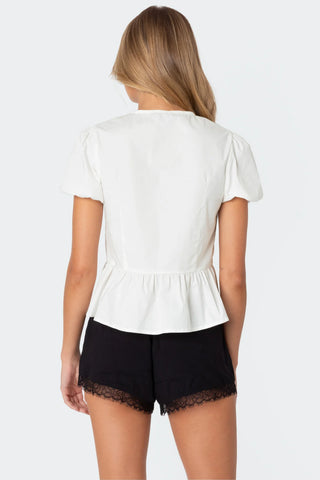 Serene Charm Puff Sleeve Tie Top