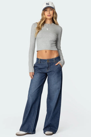 Petite Cory Striped Low Rise Jeans