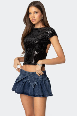 Glitterwave Open Back Sequin Top