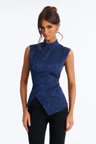 Familiar Feeling Satin Mock Neck Blouse