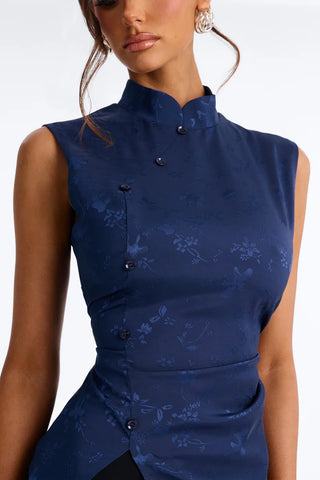 Familiar Feeling Satin Mock Neck Blouse