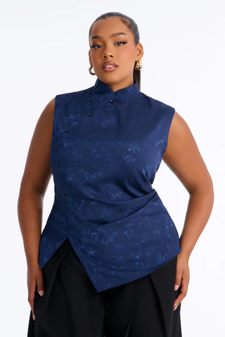 Familiar Feeling Satin Mock Neck Blouse