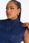 Familiar Feeling Satin Mock Neck Blouse