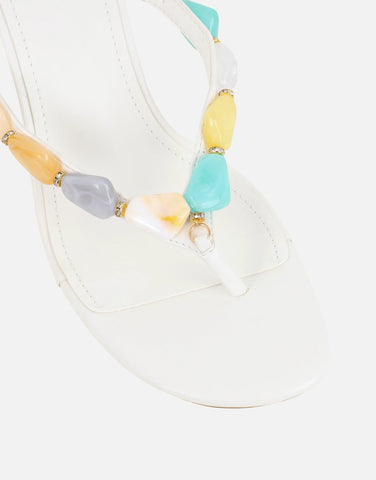 Carla Beige Embellished Toe Post Mules