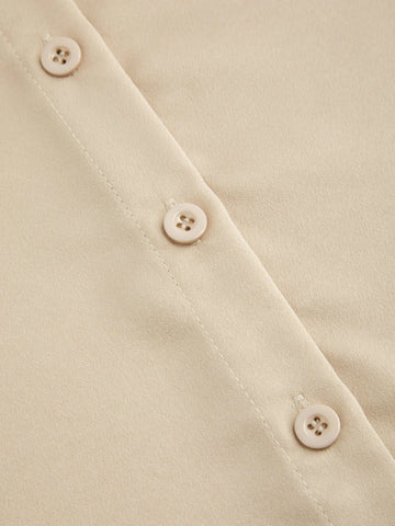 Collar Metal Hook Long Sleeve Blouse With Tie