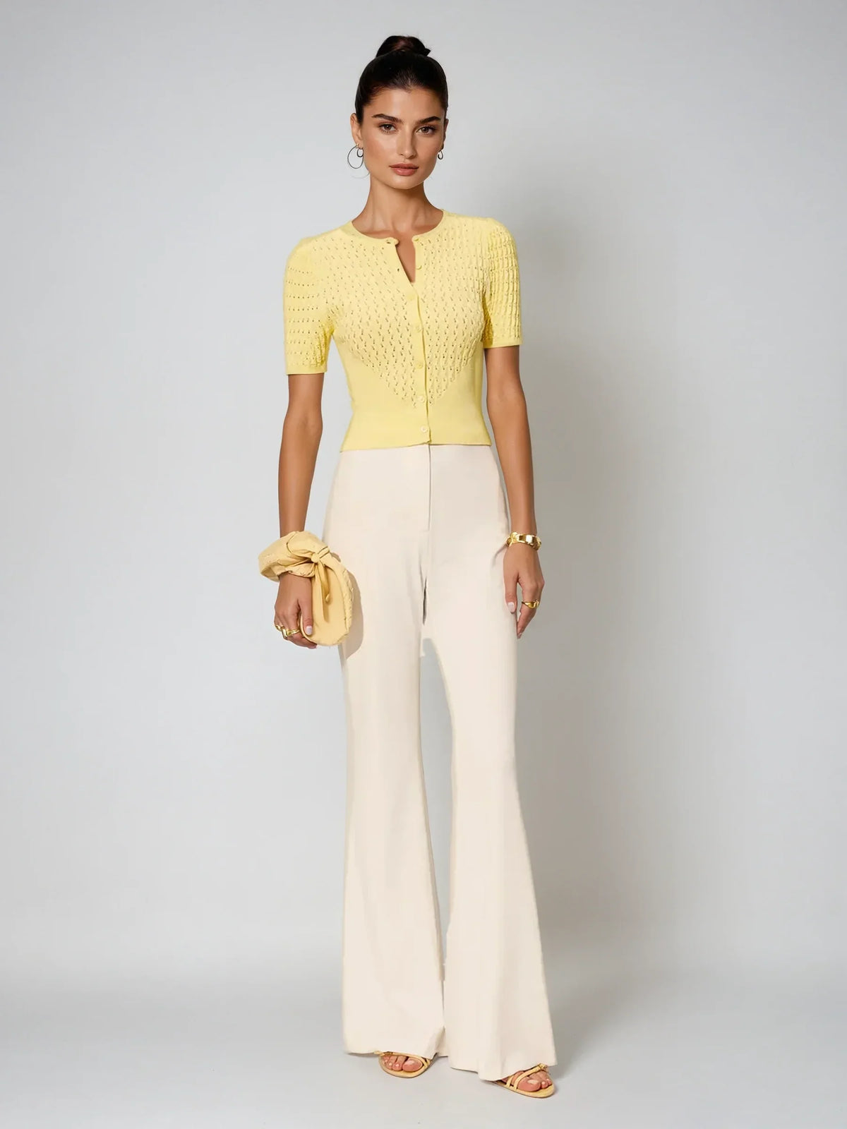 Sweet Lemon Hollow Knit Buttoned Top