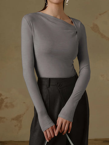 Ribbed Knit Long Sleeve Asymmetric Top