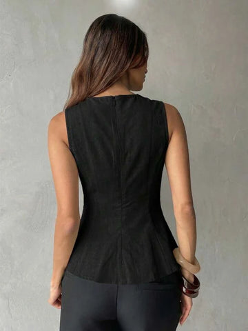 Modern Sleeveless Peplum Blouse with Elegant Asymmetric Hem