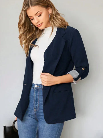 Lapel Notch Collar Roll Tab Sleeve Blazer