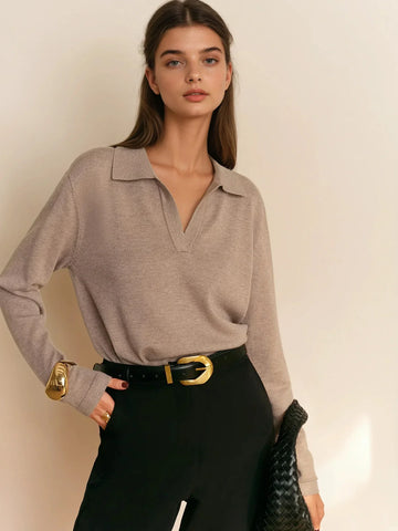 Minimalist Style Knit Polo Sweater