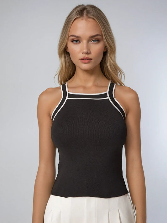 Elegant Style Contrast Trim Knit Tank Top