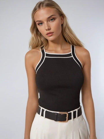 Elegant Style Contrast Trim Knit Tank Top