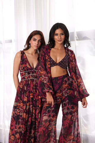 Printed Co-ord with Embroidered Bralette