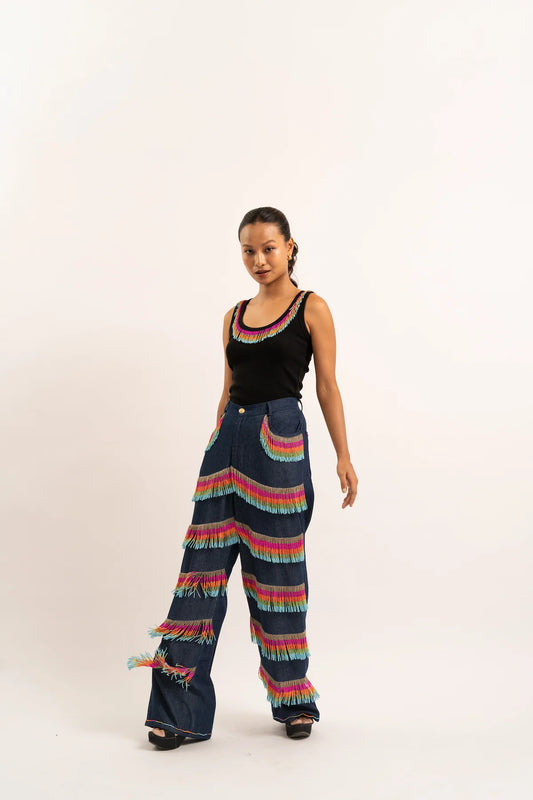 Rainbow Tassel Denim