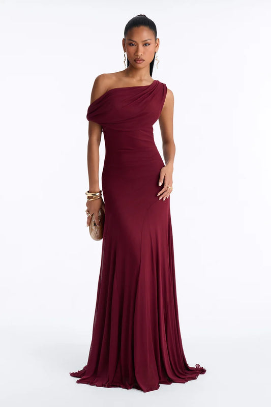 Anastasia Draped Mesh Maxi Dress