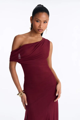 Anastasia Draped Mesh Maxi Dress